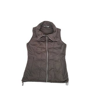 Athleta Vest Dark Gray Sz S Quilted Fitted Silver Reflective Full Zip Drawstring